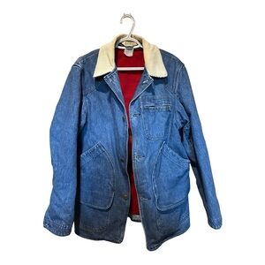 LL Bean Chore Barn Jacket Coat Size Large Wool Lined Denim Jean Heavy Vintage